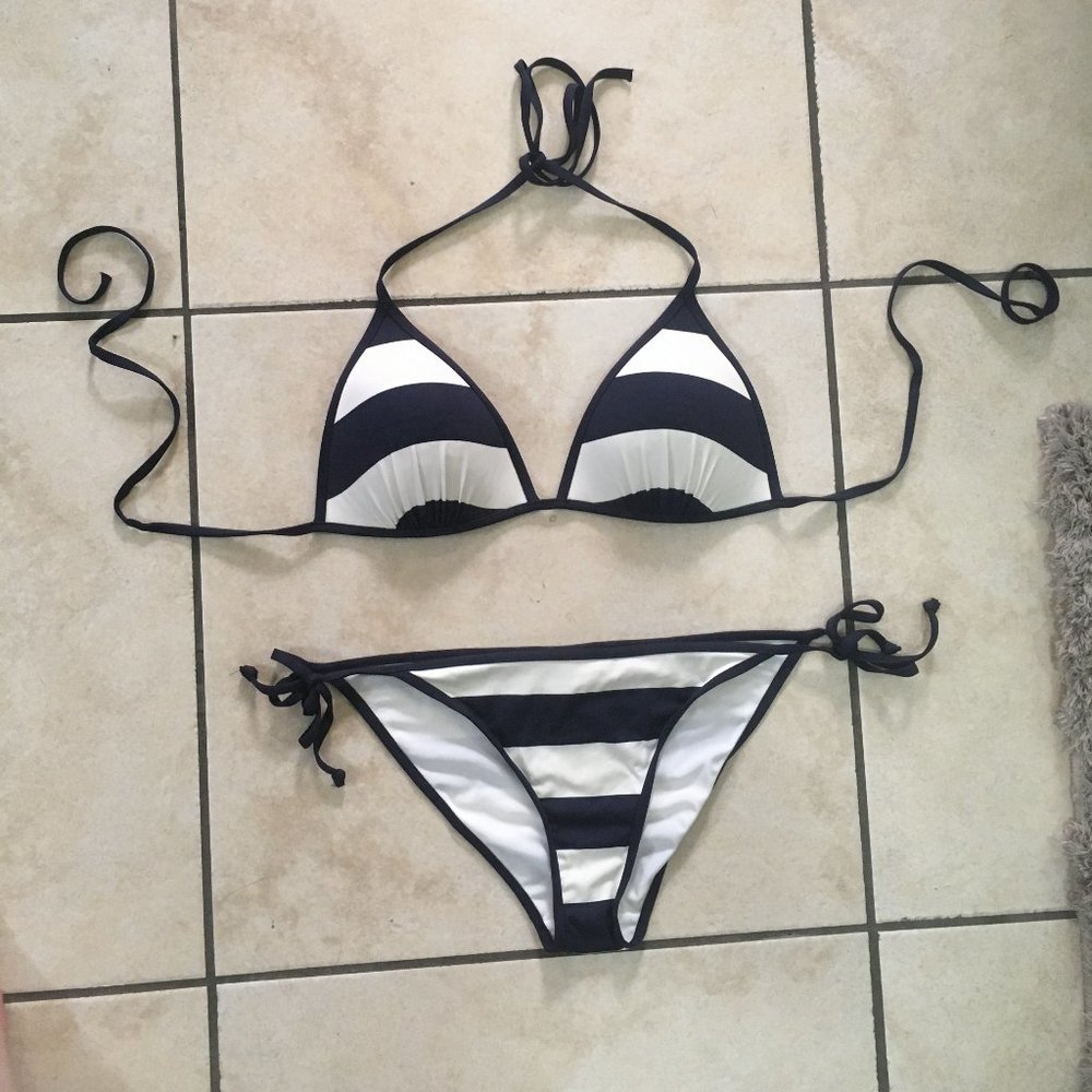 Blue and White Striped Bikini